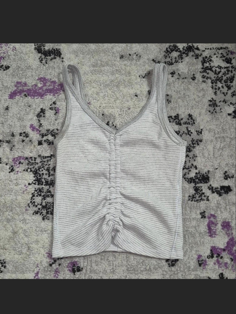 Ruched V-Neck Ribbed Tank Top - Light Gray